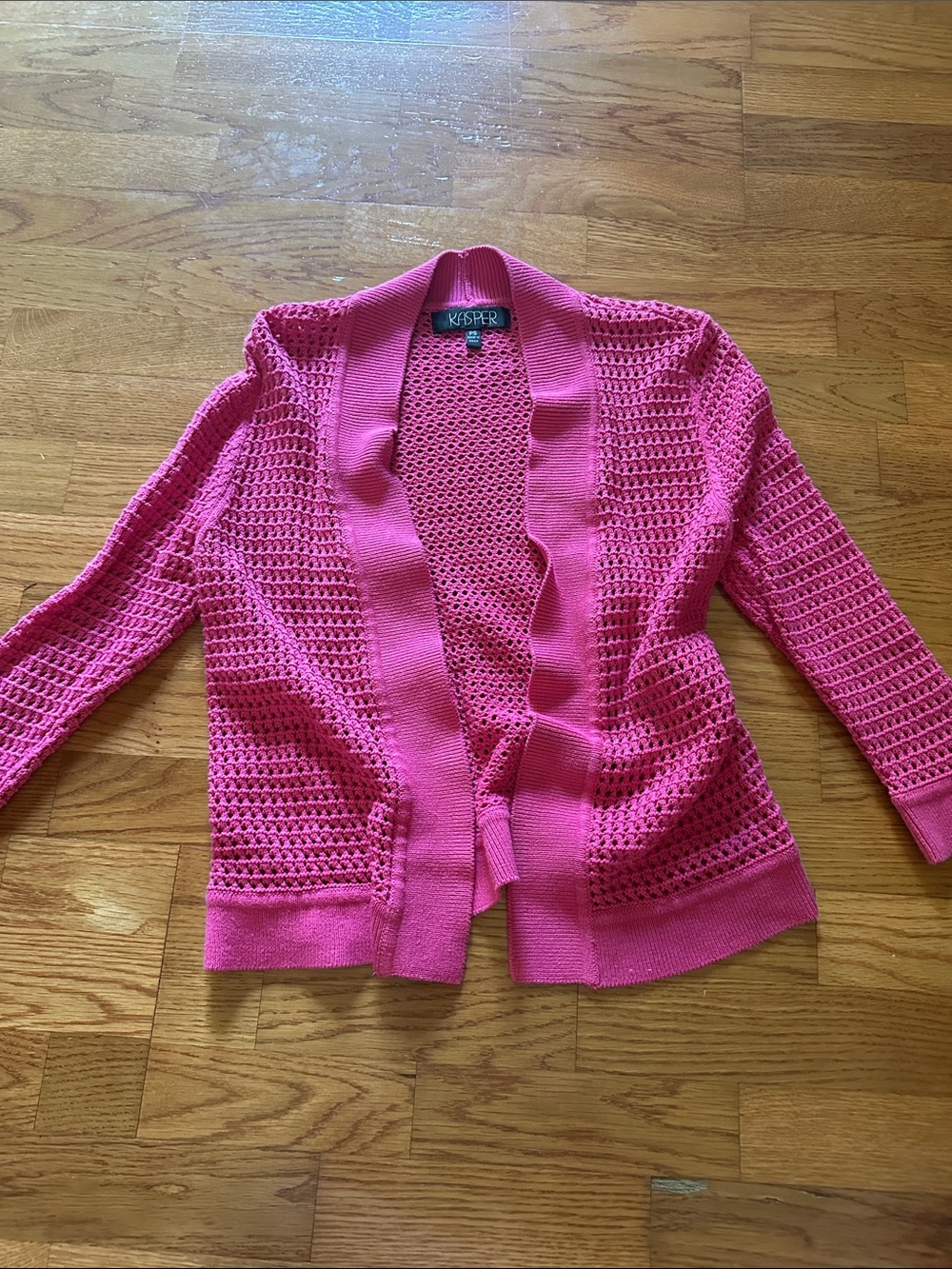 Kasper Hot Pink Open-Weave Shawl Collar Cardigan